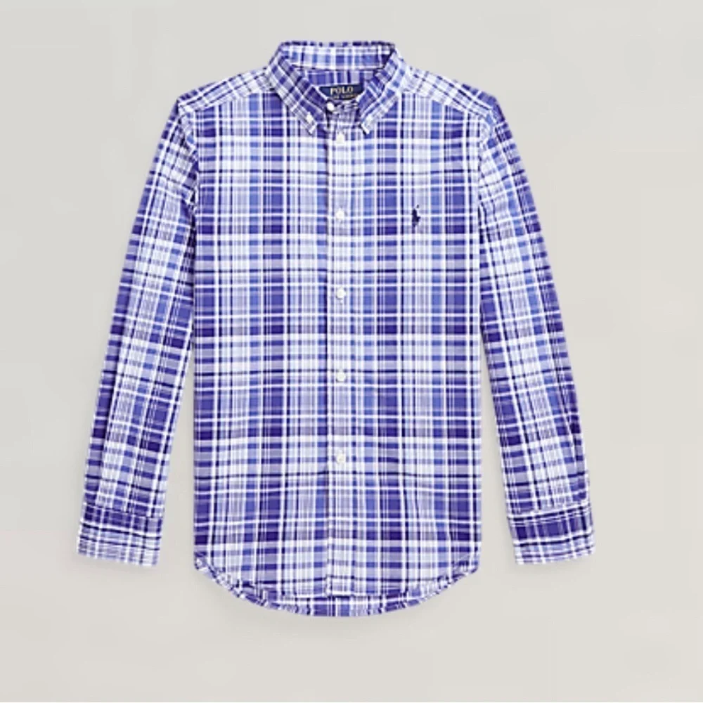Ralph Lauren Boy’s 8 Blue and White Plaid Cotton Poplin Shirt